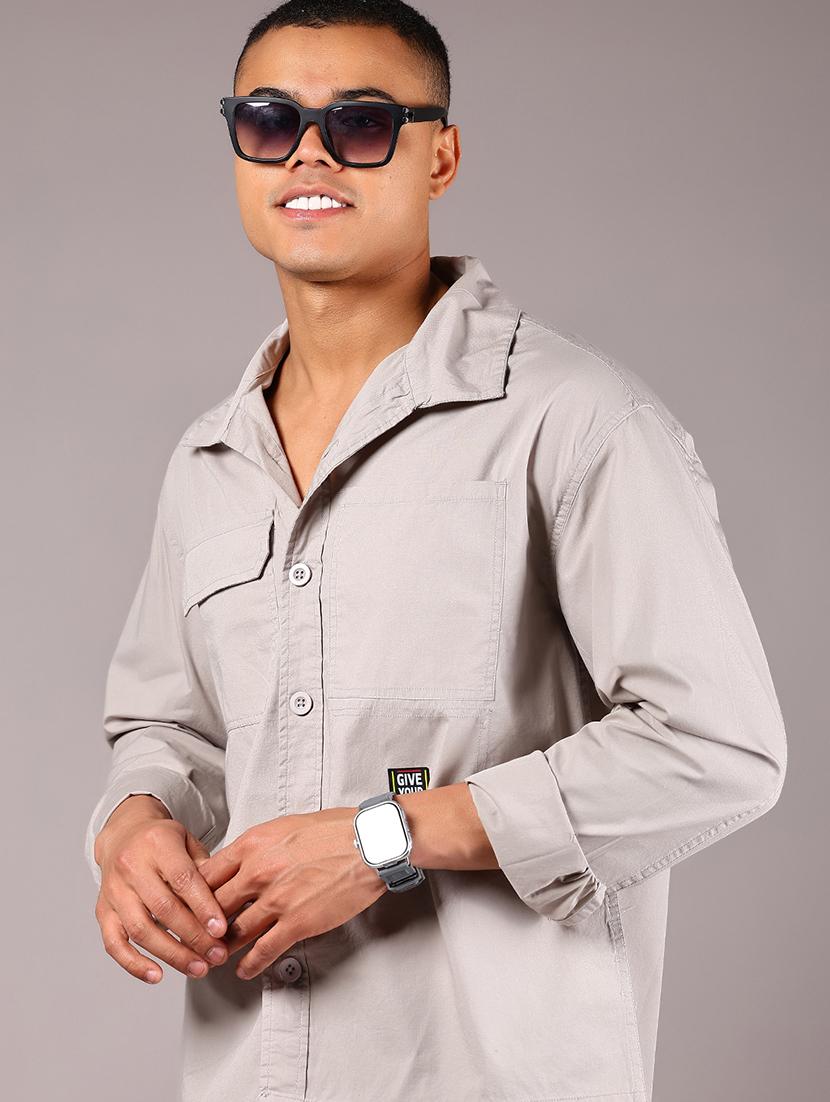 men solid collared long sleeve loose fit shirt - 21922776 - Zoom Image - 0
