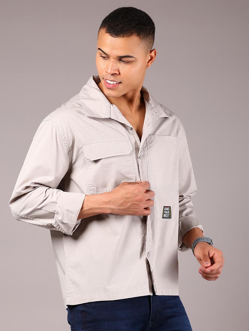 men solid collared long sleeve loose fit shirt - 21922776 - Standard Image - 2