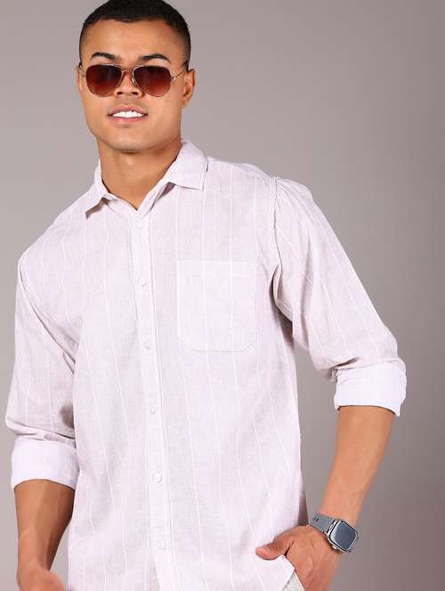 men striped collared long sleeve casual shirt - 21922780 - Standard Image - 0