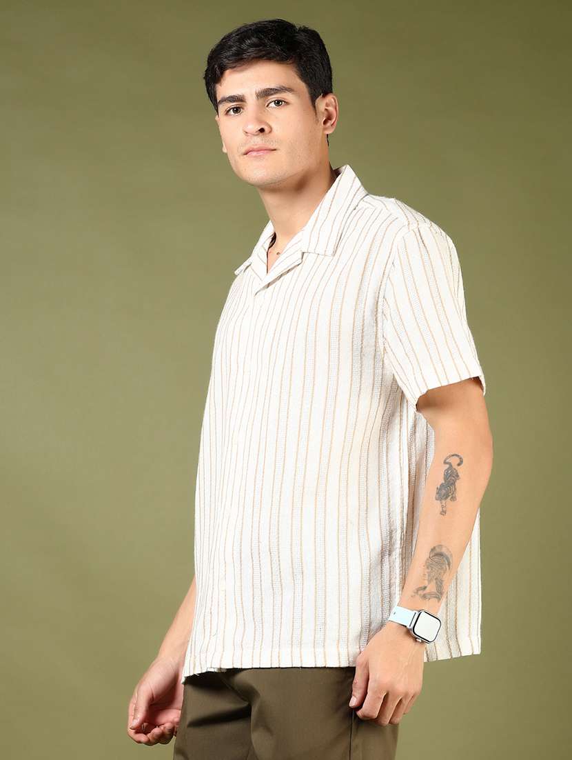 men striped cuban collared short sleeves casual shirt - 21922801 -  Standard Image - 2
