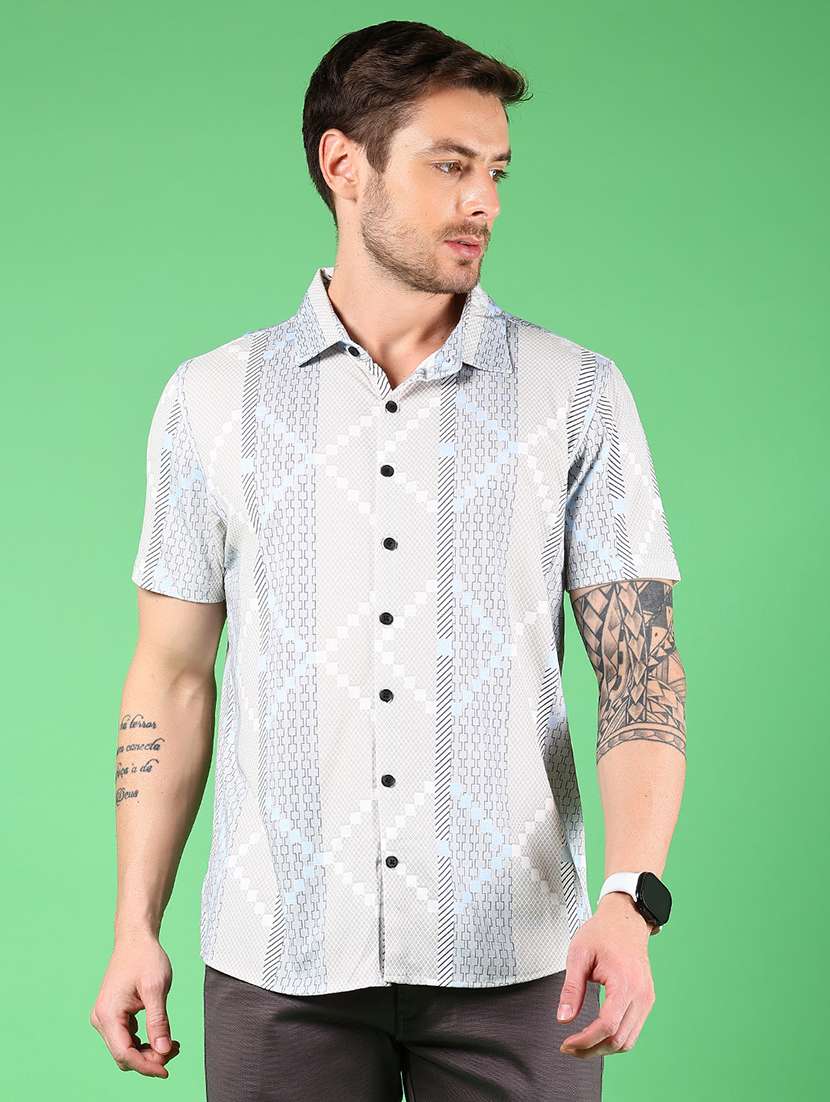 men printed short sleeve casual shirt
