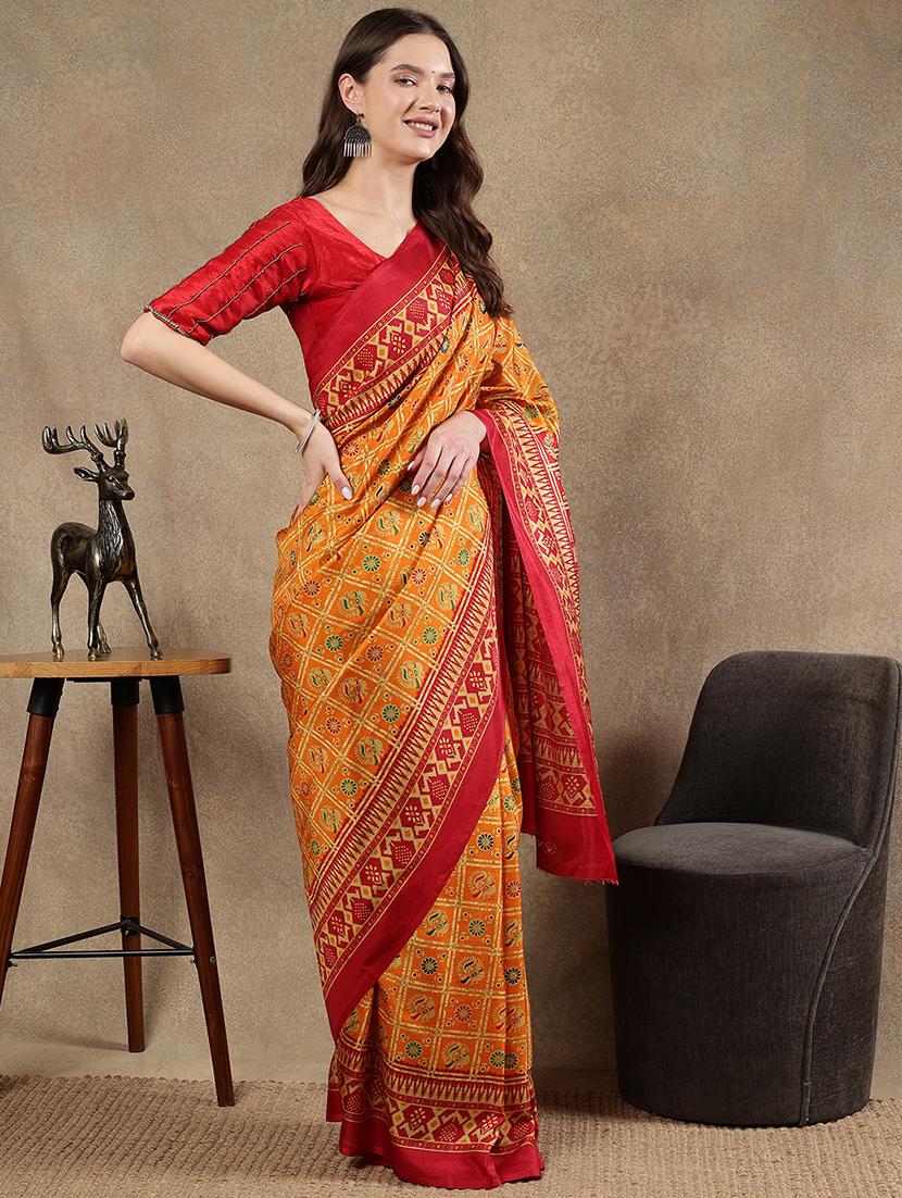 women yellow printed saree with blouse - 21922909 - Standard Image - 2