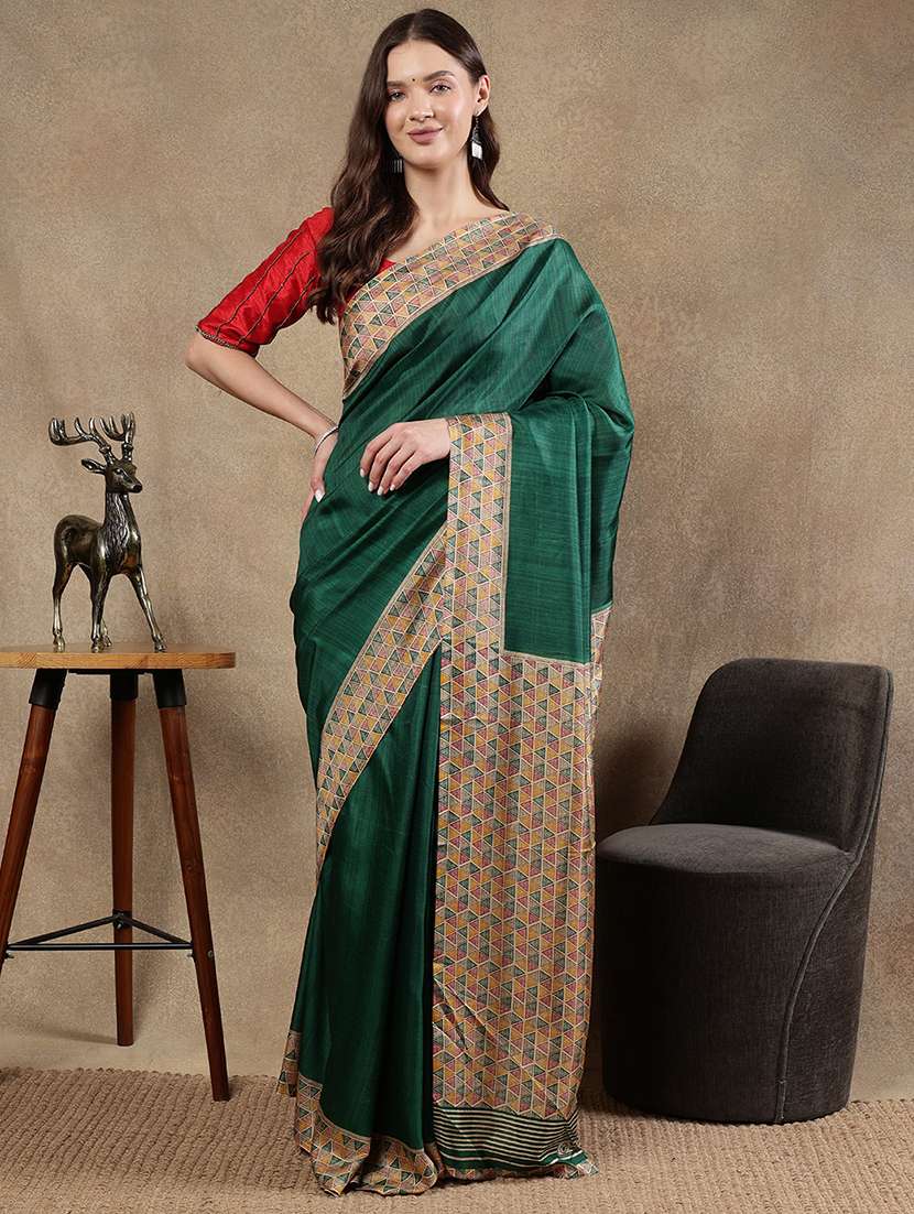 women green printed saree with blouse