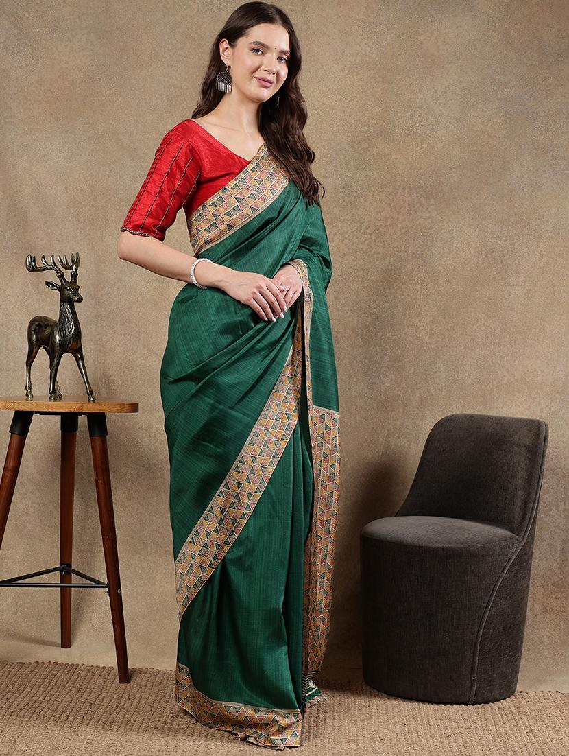 women green printed saree with blouse - 21922913 - Standard Image - 2