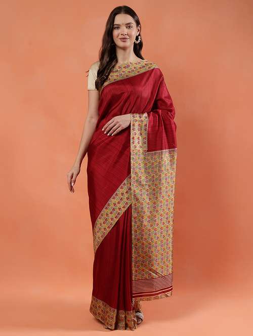 women red printed saree with blouse - 21922914 - Standard Image - 0