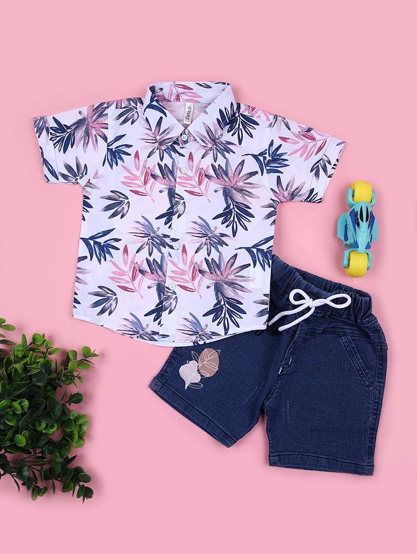 boys printed shirt & shorts casual wear set