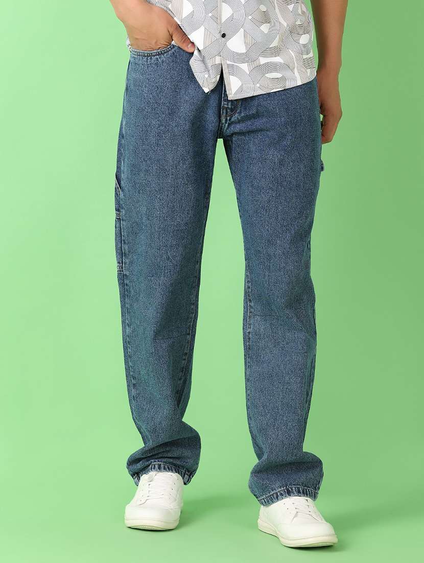 men solid mid rise straight fit jean