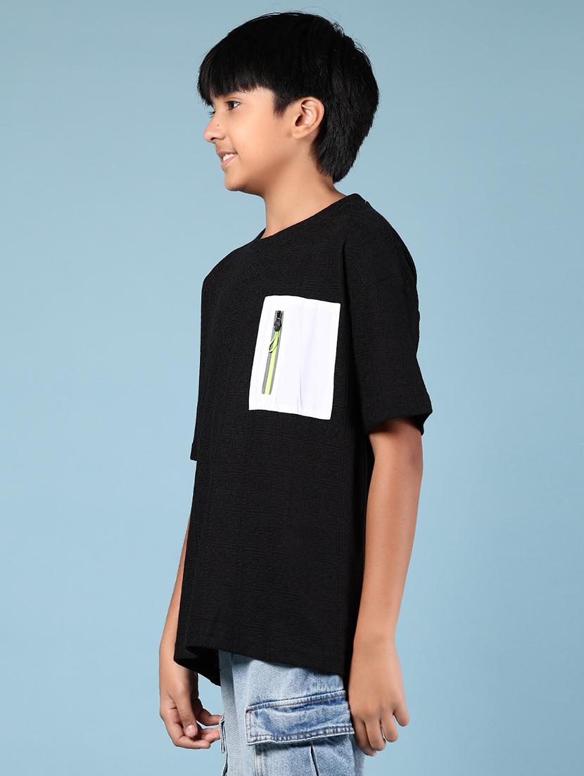 boys black placement print round neck t-shirt - 21923541 - Standard Image - 2