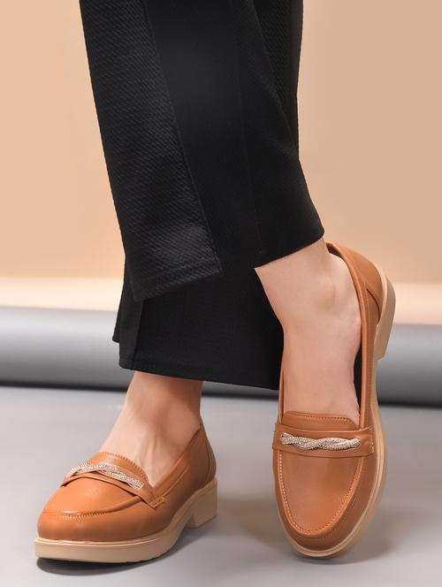 tan synthetic slip on moccasins - 21923602 -  Standard Image - 0