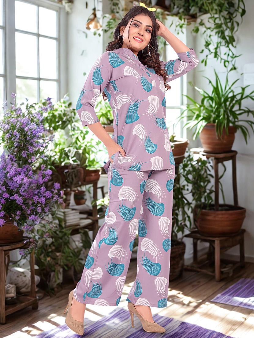 womn printed mandarin neck co-ord set - 21923676 - Standard Image - 2