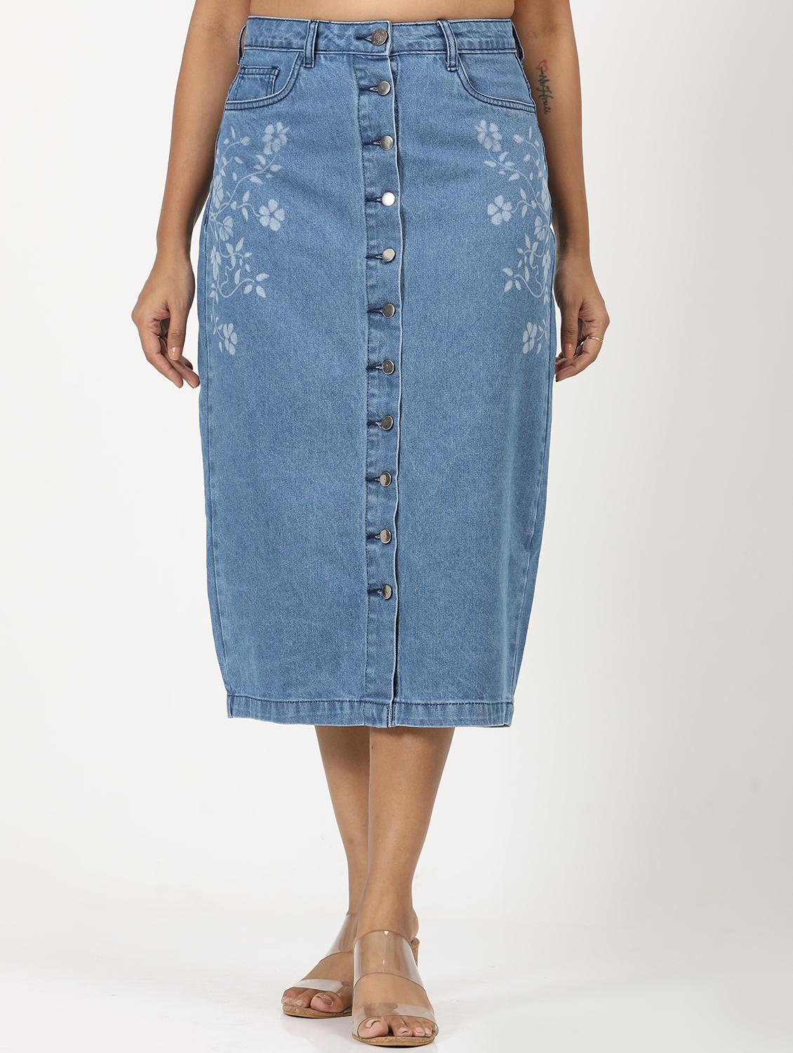 women solid high rise denim skirt - 21923727 -  Zoom Image - 0