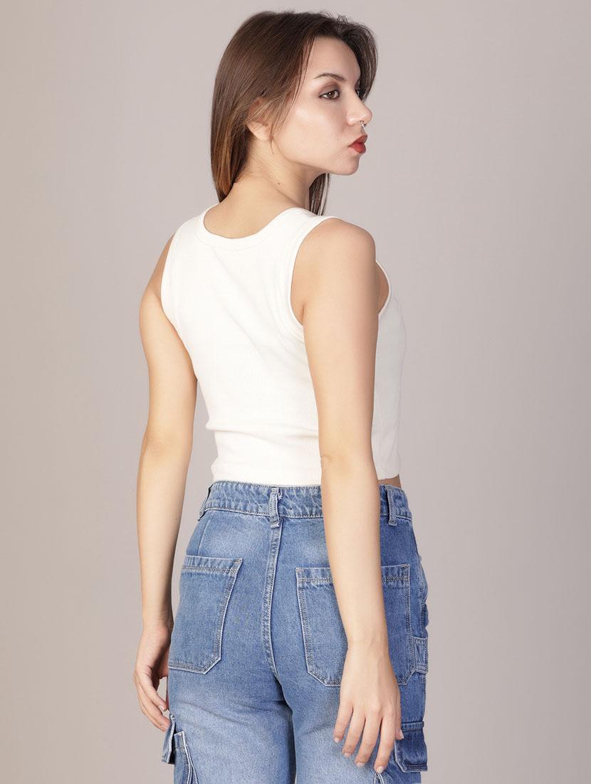 women solid sleeveless crop top - 21923807 - Standard Image - 2