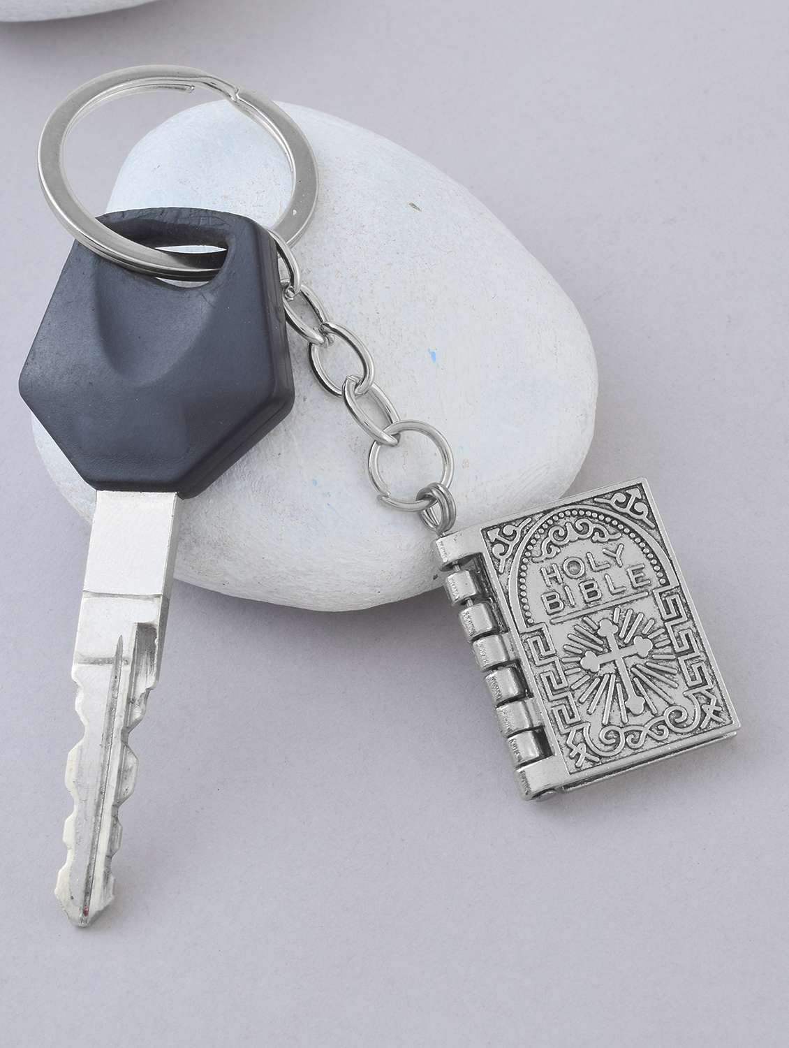 memoir silver holy bible keychain