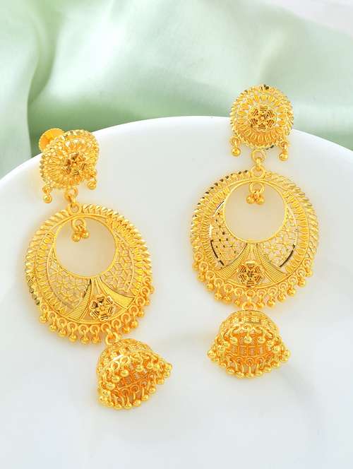 women gold plated brass jhumka earring - 21923893 - Standard Image - 0
