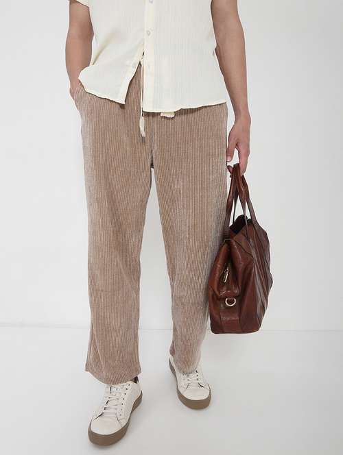men solid mid rise regular fit corduory trouser - 21923899 - Standard Image - 0