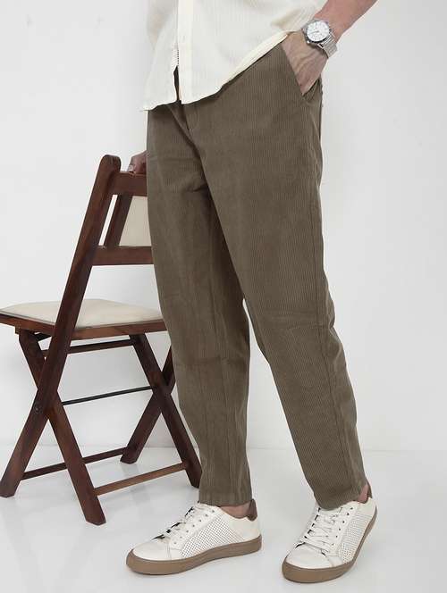 men solid mid rise corduroy casual trouser - 21923902 - Standard Image - 0