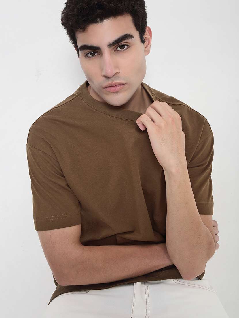 men solid short sleeves loose fit t-shirt