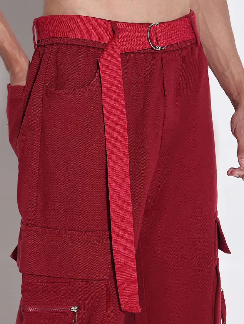 Men Red Solid Mid Rise Baggy Cargo - 21923936 -  Standard Image - 2