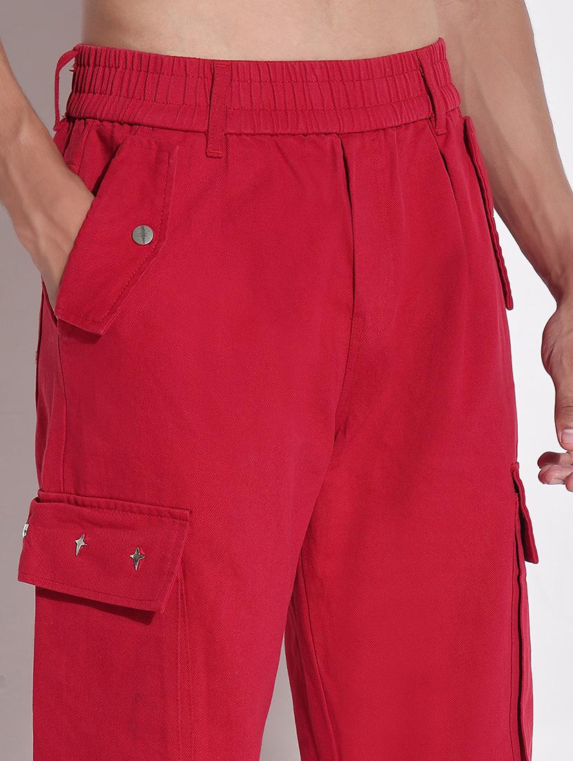 men red solid mid rise baggy cargo - 21923937 - Standard Image - 2