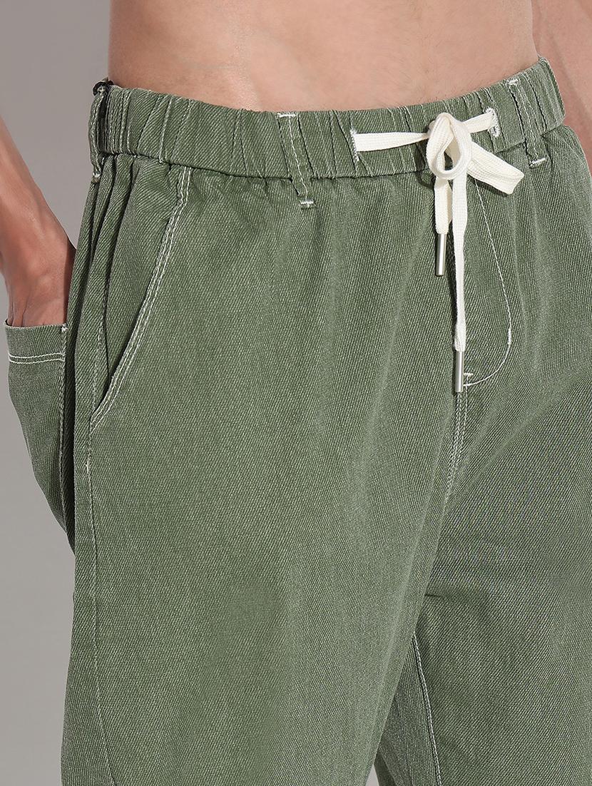 men olive solid mid rise slim fit trouser - 21923944 - Standard Image - 2