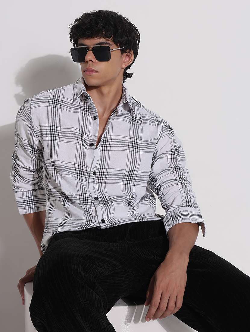 men checkered long sleeve regular fit casual shirt