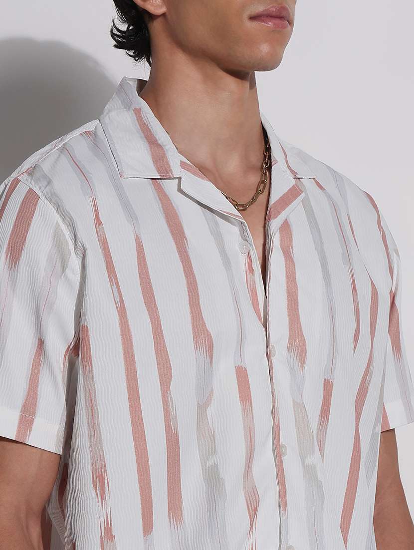 men's white striped cotton blend casual shirt - 21923982 -  Standard Image - 2