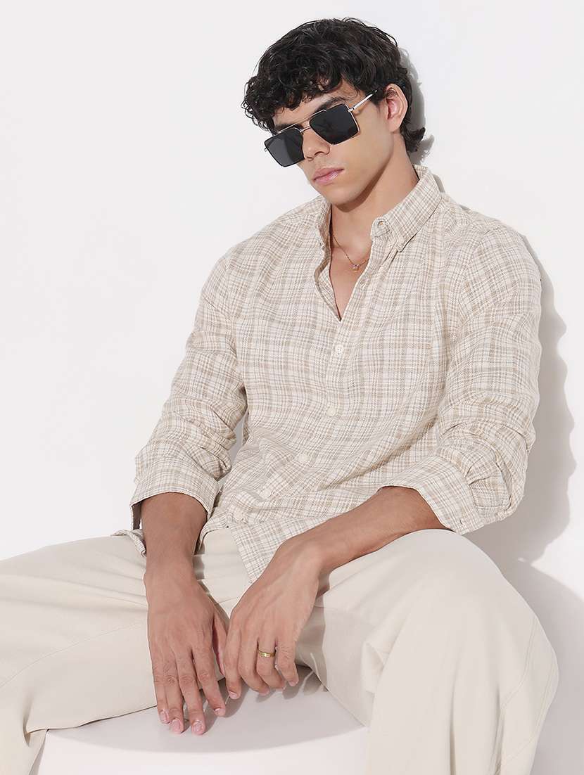men checkered long sleeve regular fit casual shirt