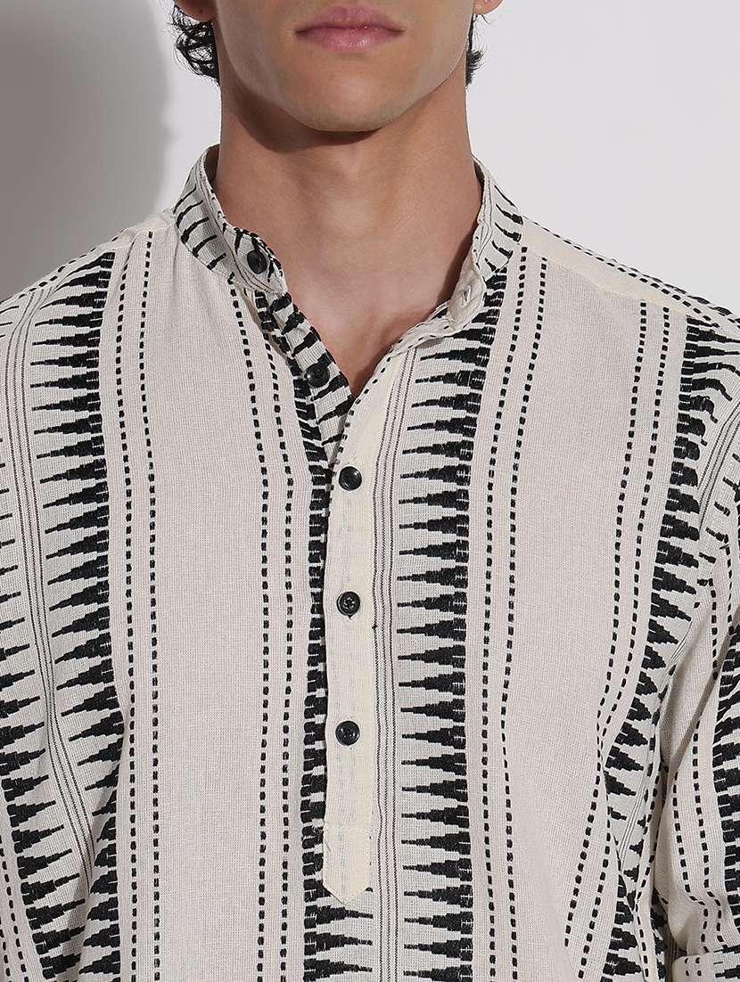 men printed long sleeve mandarin neck casual shirt - 21923993 -  Standard Image - 2