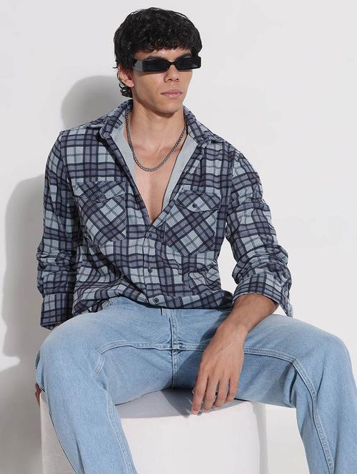 men checkered long sleeve regular fit casual shirt - 21924000 - Standard Image - 0