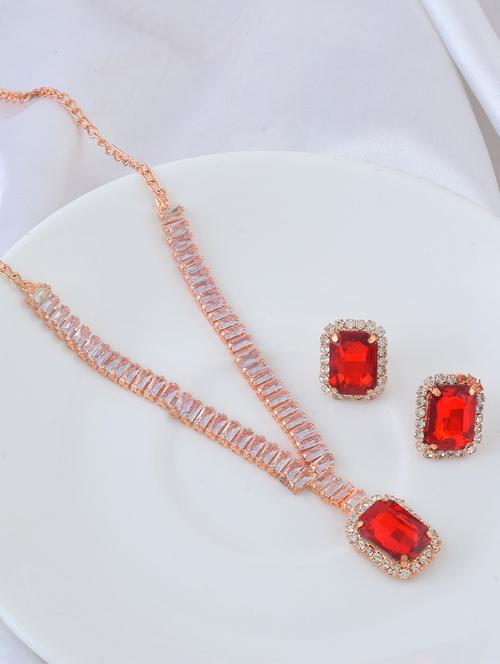 rose gold ruby crystal necklace set women - 21924050 -  Standard Image - 0