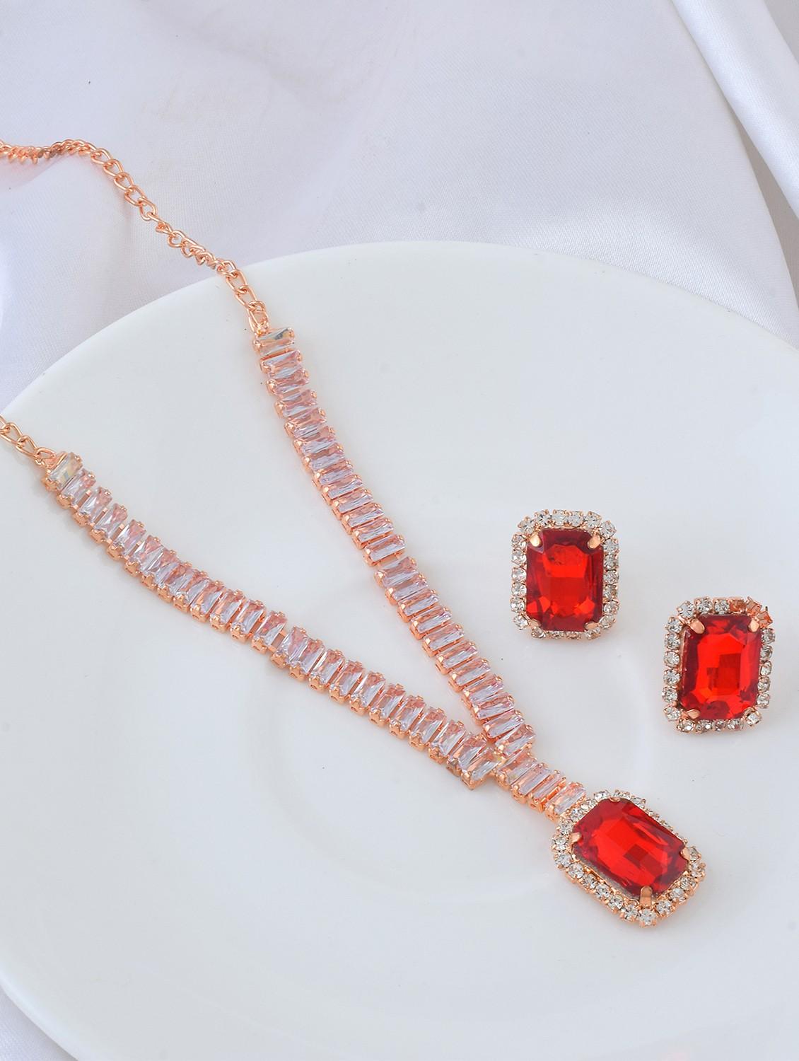 rose gold ruby crystal necklace set women - 21924050 -  Zoom Image - 0