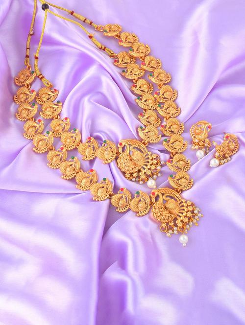 brass buff gold peacock motif necklace set women - 21924051 -  Standard Image - 0