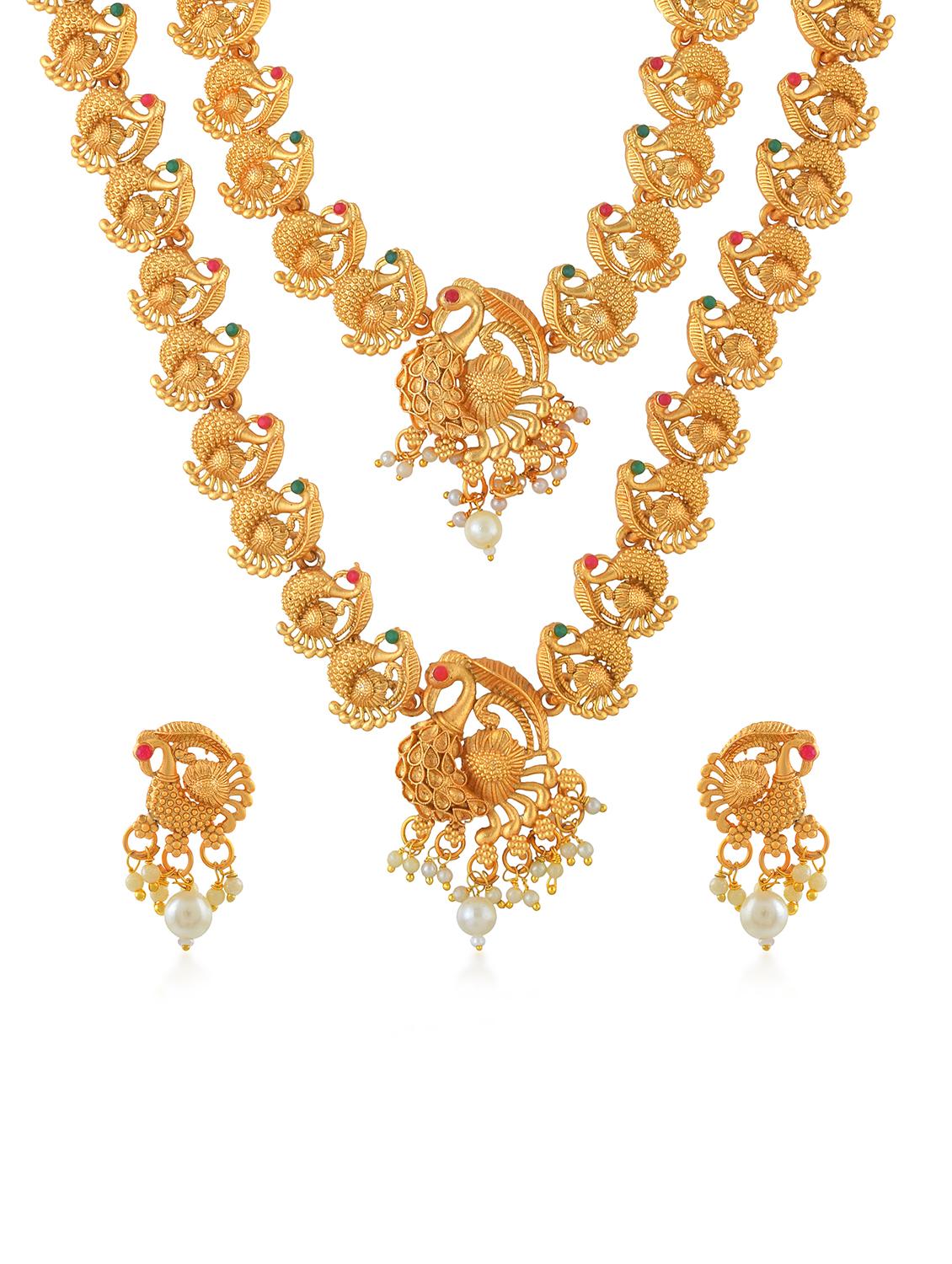 brass buff gold peacock motif necklace set women - 21924051 - Standard Image - 2