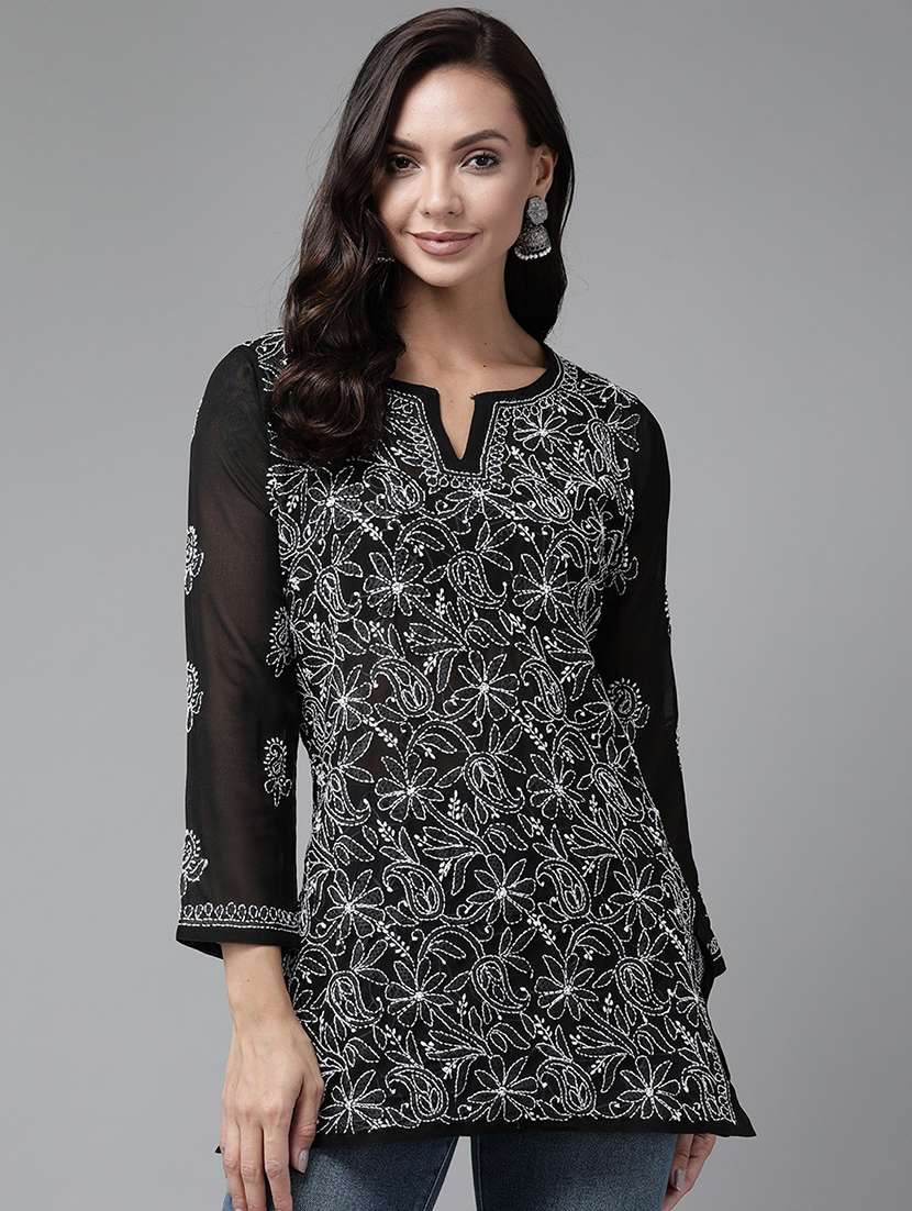black georgette straight kurti