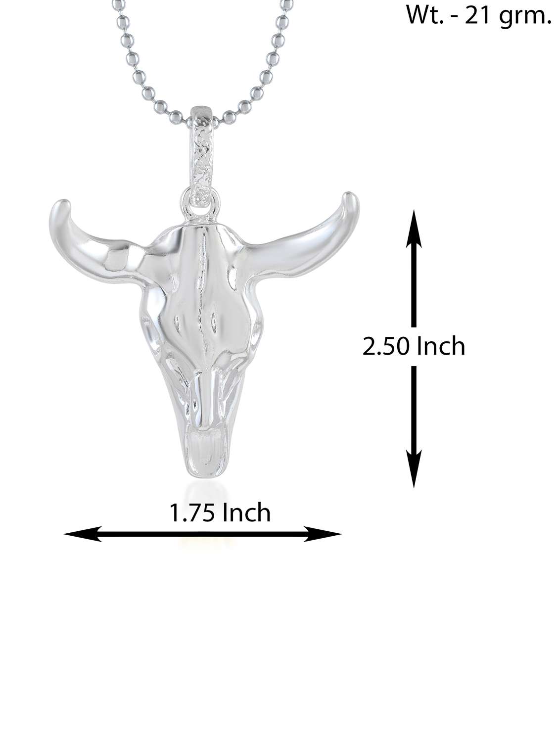 brass silver plated bull head pendant men - 21924352 - Standard Image - 2