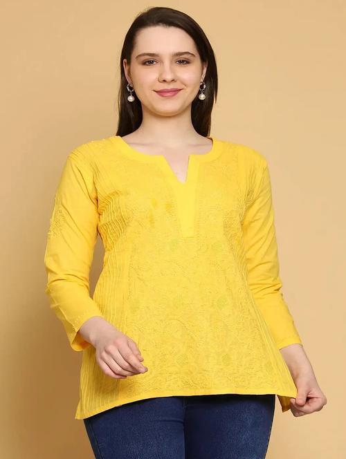 yellow cotton straight kurti - 21924365 -  Standard Image - 0