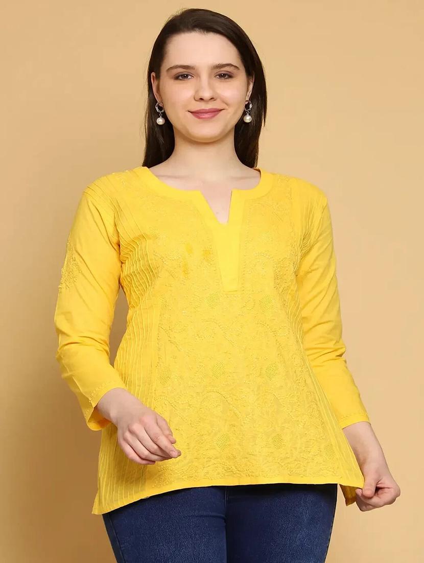 yellow cotton straight kurti - 21924365 -  Zoom Image - 0