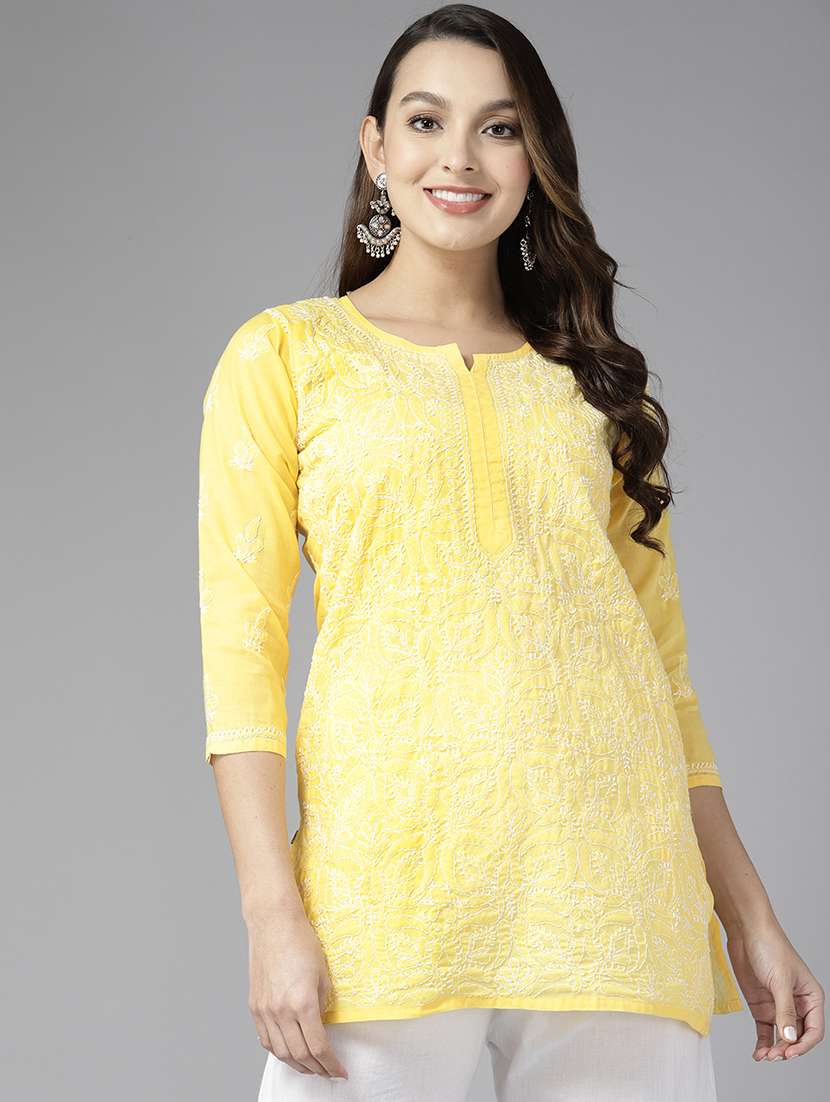 yellow cotton straight kurti