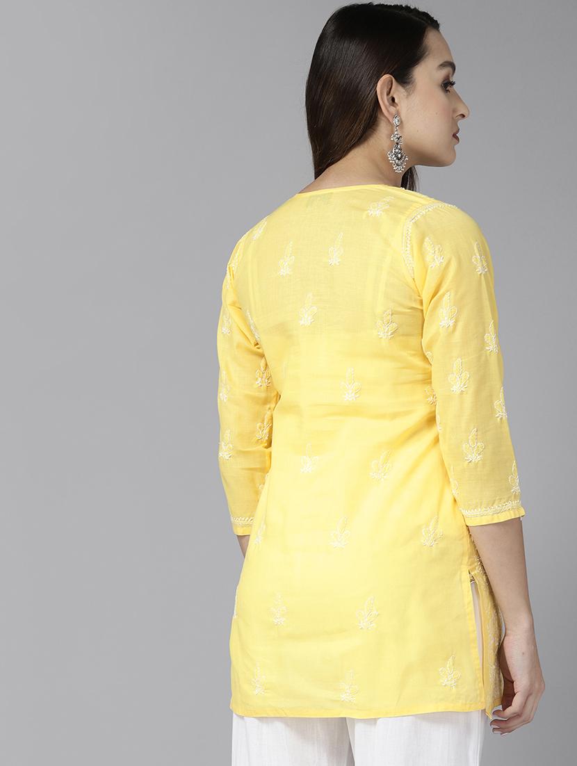 yellow cotton straight kurti - 21924466 - Standard Image - 2