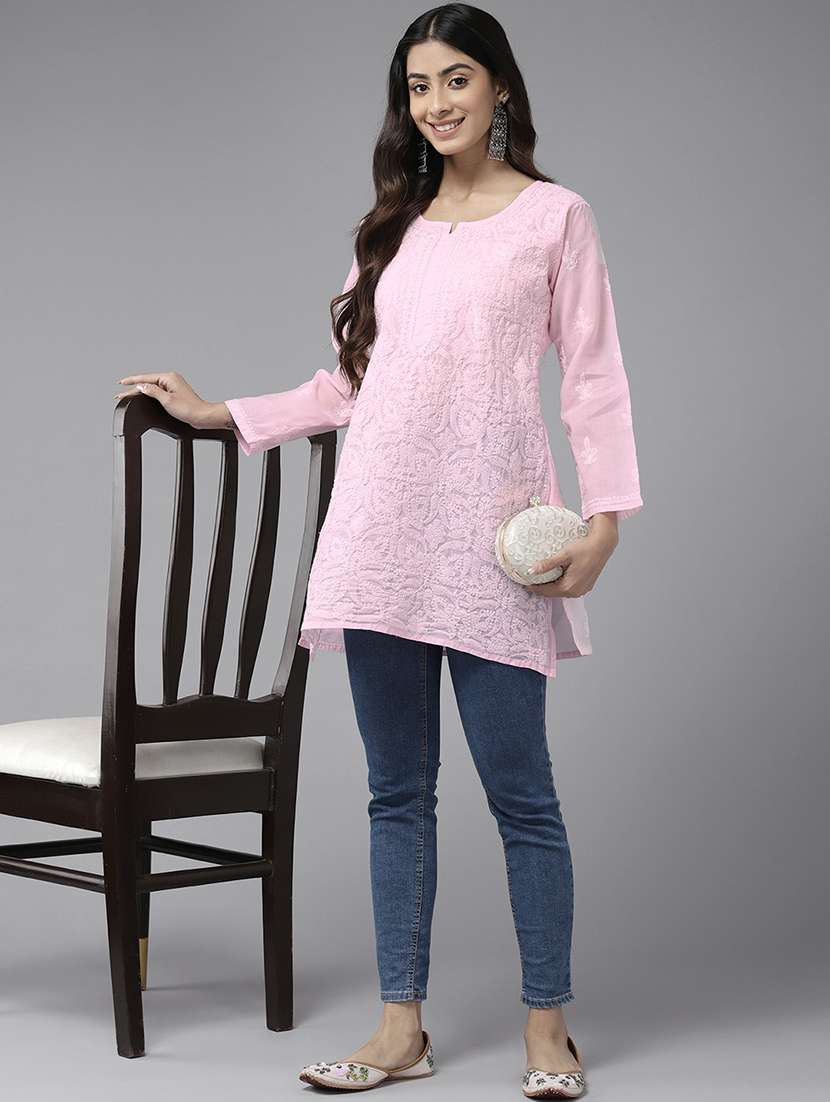 women chikankari long sleeve straight kurti - 21924468 - Standard Image - 2