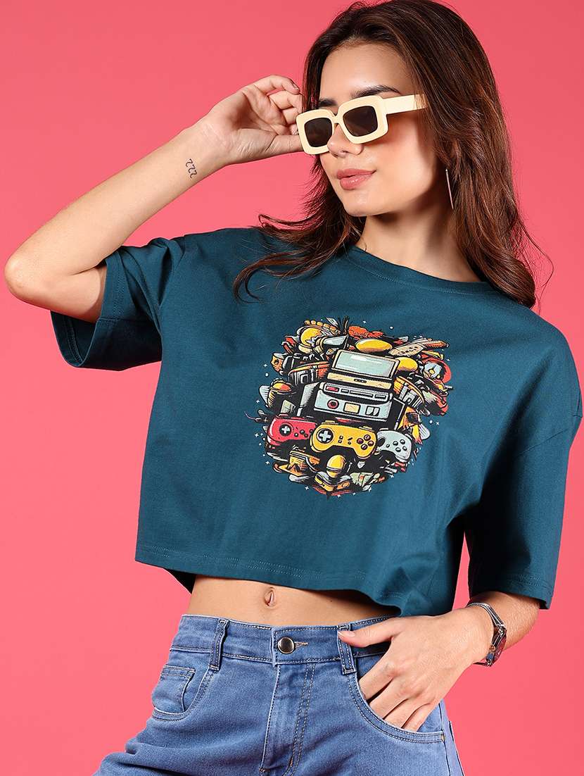 women printed short sleeves boxy t-shirt