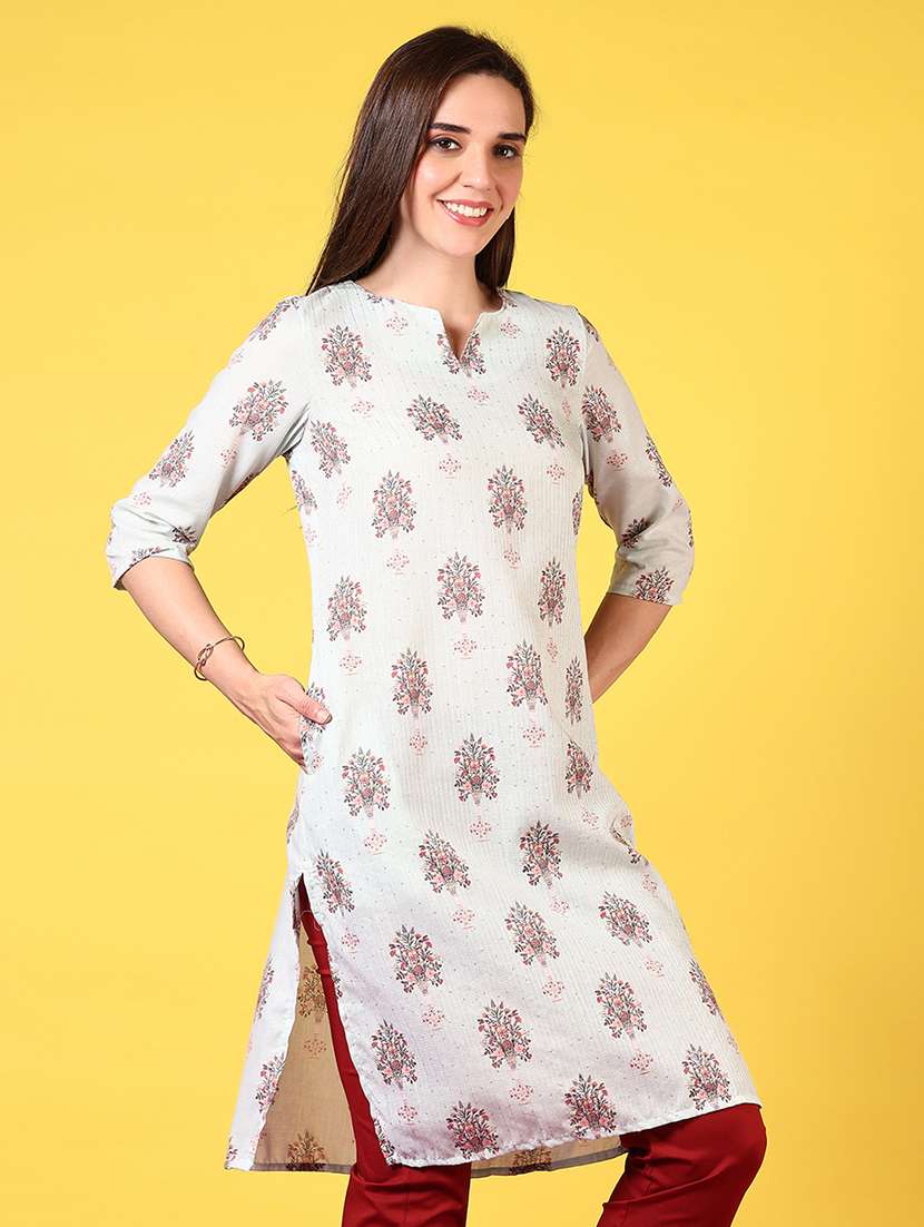 women three quarter sleeve straight kurta - 21924648 - Standard Image - 2