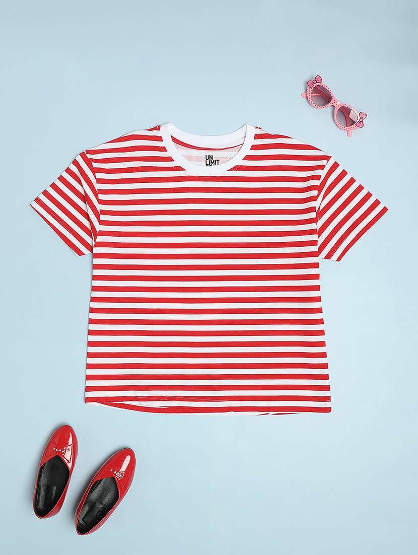 girls striped round neck tee