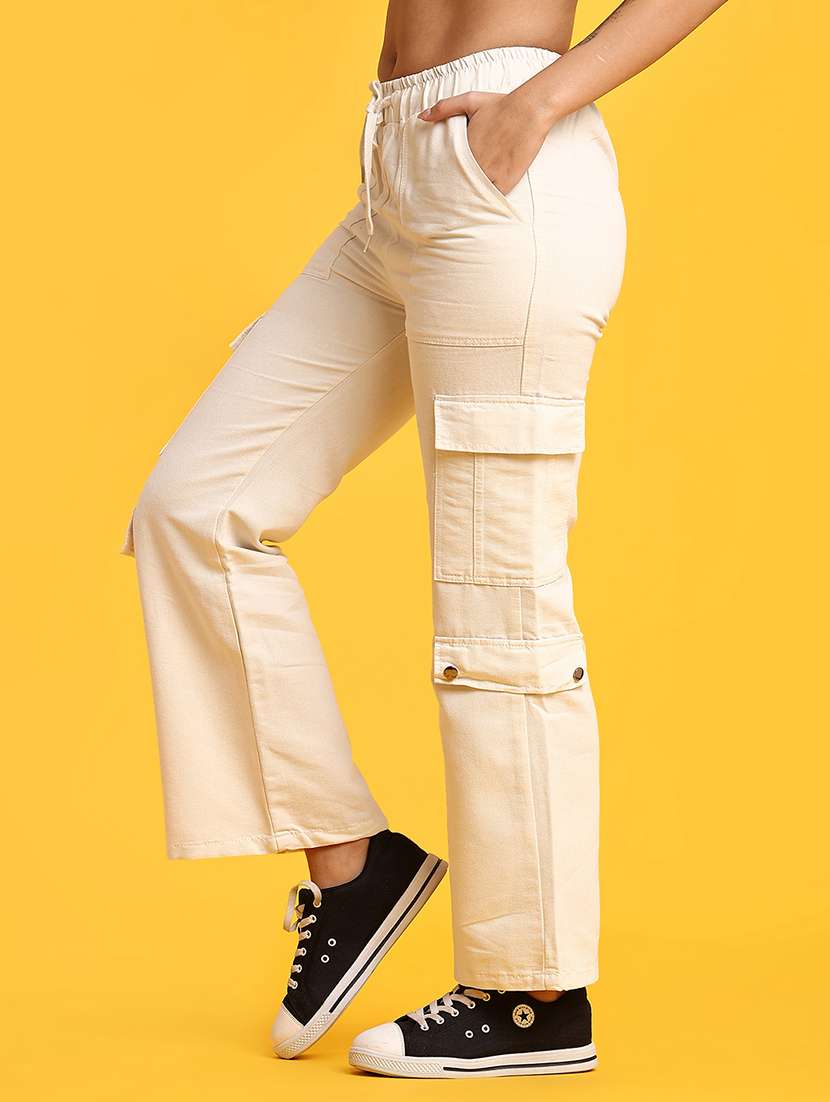 women solid mid rise regular fit cargo - 21924803 -  Standard Image - 2