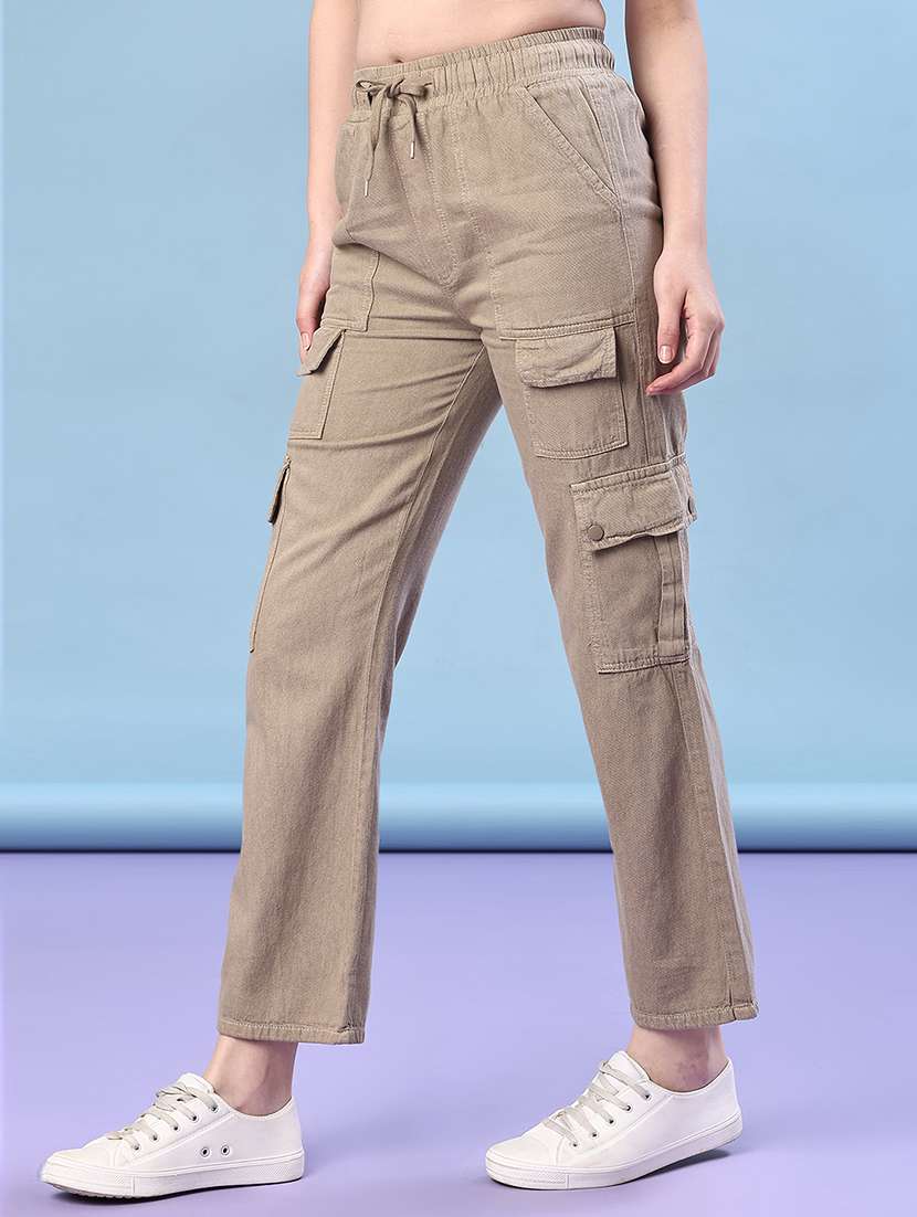 women solid mid rise regular fit cargo - 21924807 -  Standard Image - 2