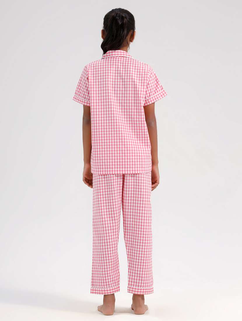 girls pink checkered pyjama set nightwear - 21924886 -  Standard Image - 2