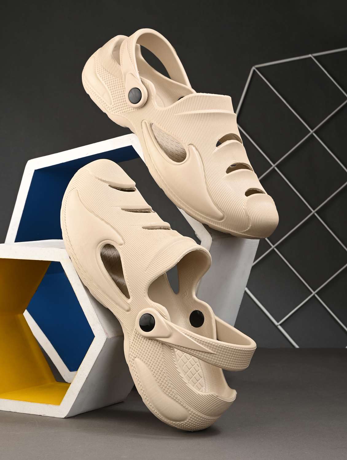 men beige solid slip on clog