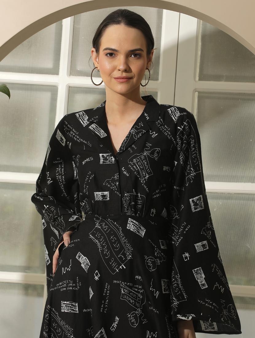 women printed flared sleeve fit & flare dress - 21924893 - Standard Image - 2