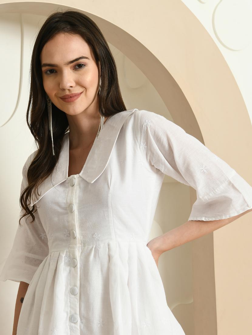 women embroidered peter pan neck tiered dress - 21924895 - Standard Image - 2
