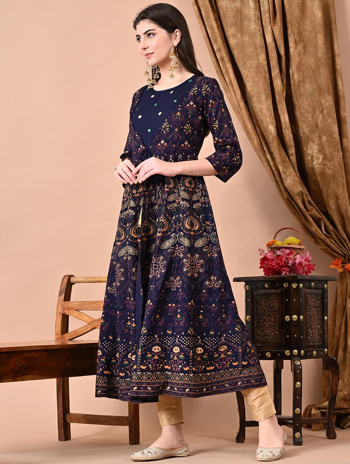 women three quarter sleeve layered kurta - 21924905 - Standard Image - 2